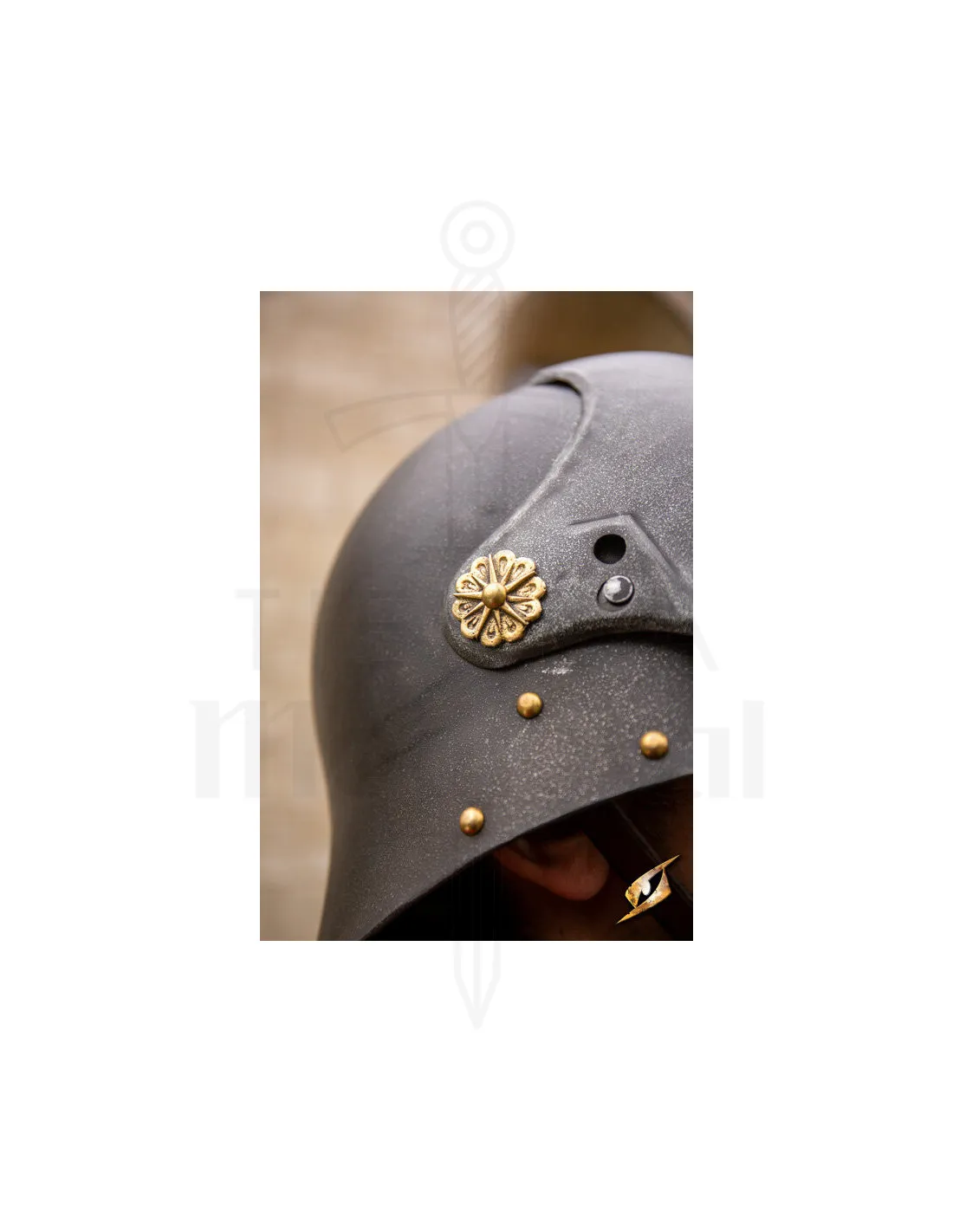 Casco Sallet medieval de mercenario modelo Renegade, acabado ennegrecido