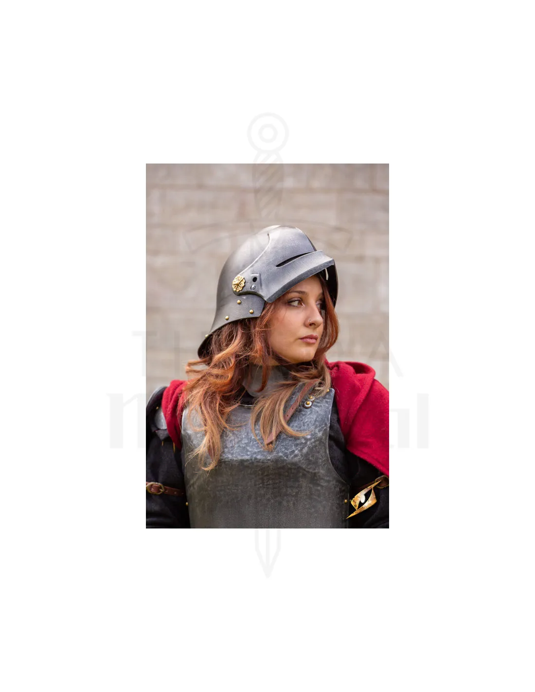 Casco Sallet medieval de mercenario modelo Renegade, acabado ennegrecido