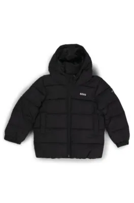 Chaqueta acolchada para niños con capucha y detalles de logos