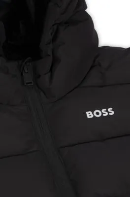 Chaqueta acolchada para niños con capucha y detalles de logos