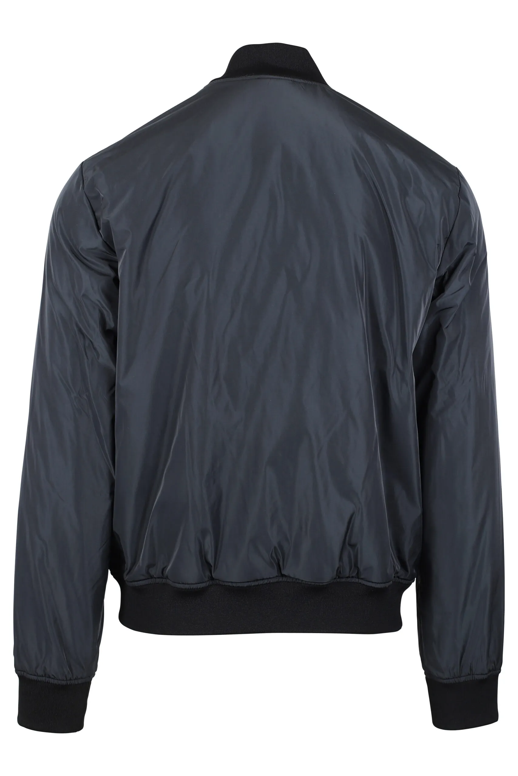 Chaqueta azul oscura con cremallera y mini placa de goma