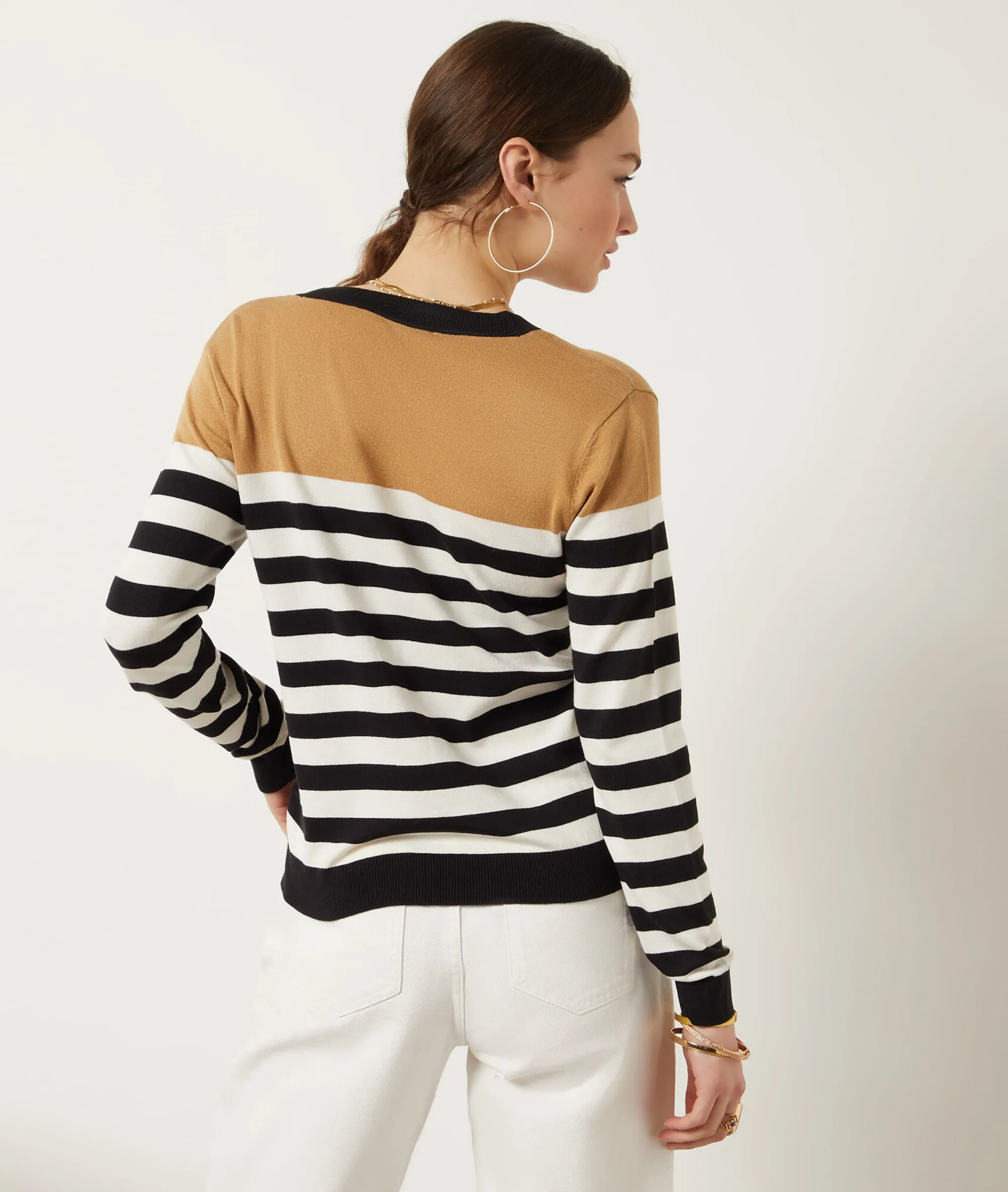 CHAQUETA FINA DE PUNTO, ESTAMPADO RAYAS ADDISON IMP FD BLANC  ETAM