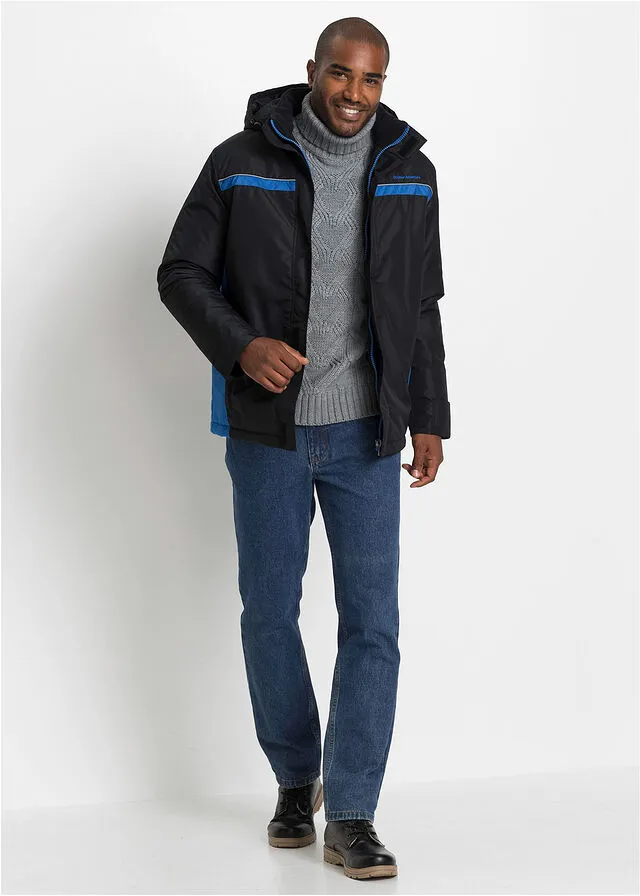Chaqueta funcional para exteriores con poliéster reciclado negro / azul cielo