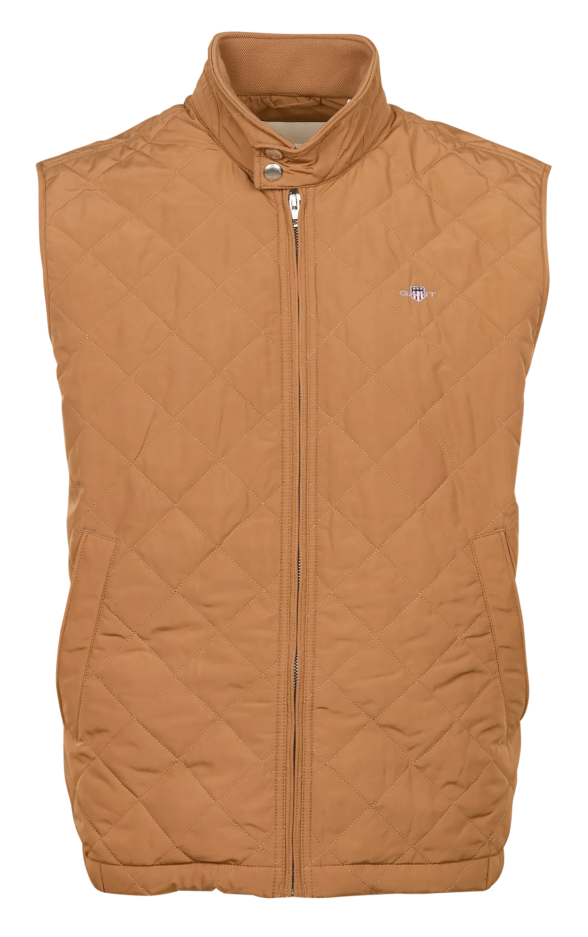 Chaqueta recta acolchada con cuello alto en marron