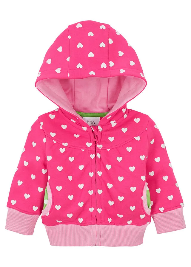 Chaqueta tipo sudadera con capucha para bebés de algodón orgánico Rosa oscuro estampado