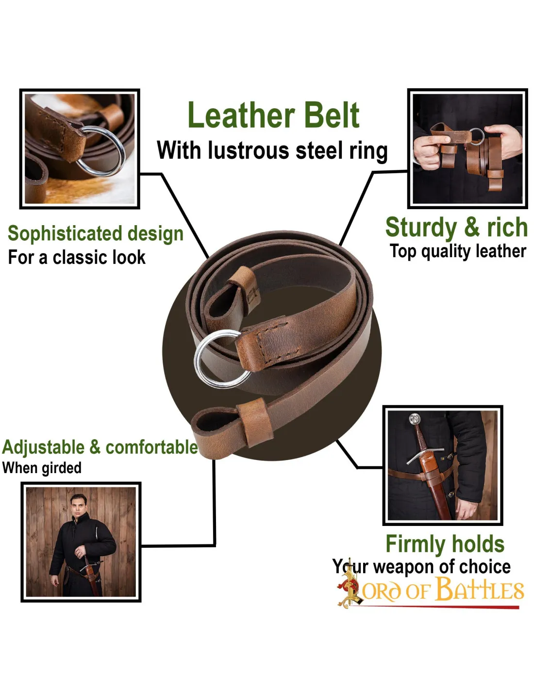 Cinturón para espada de cuero marrón