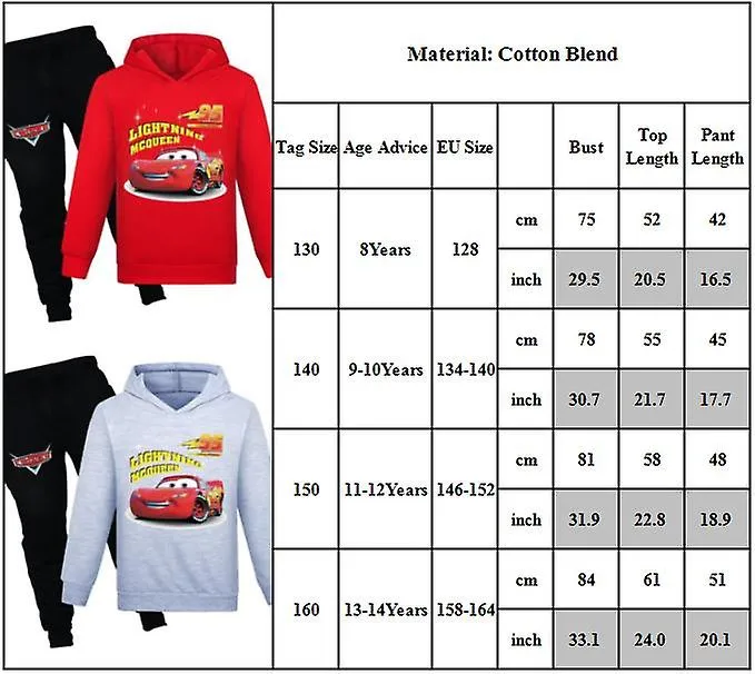 Coches Lightning Mcqueen Niños Sudadera con capucha Jogging Pantalones de chándal Sudadera Sudadera Conjunto