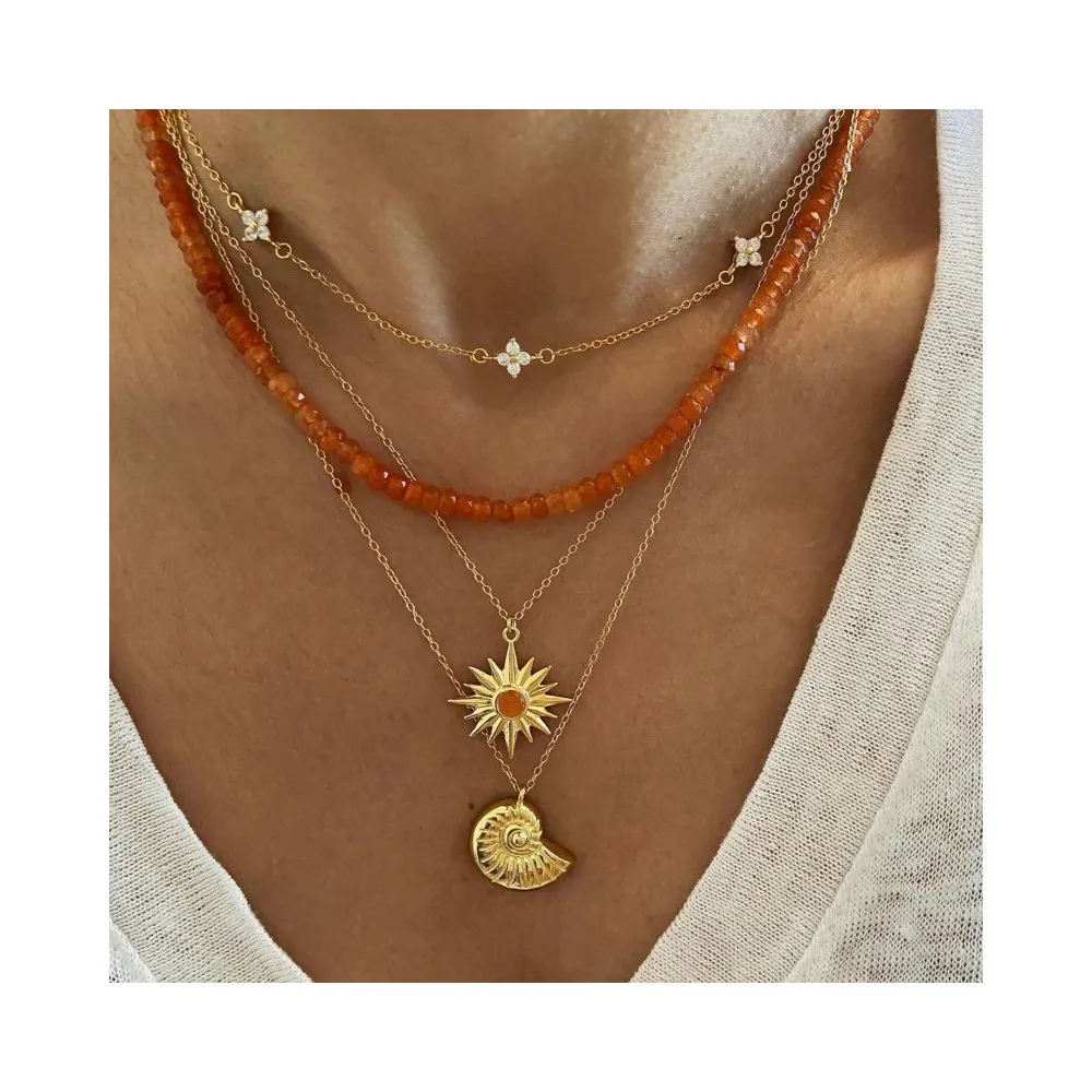 Collar Sol Inca Ópalo Naranja Oro