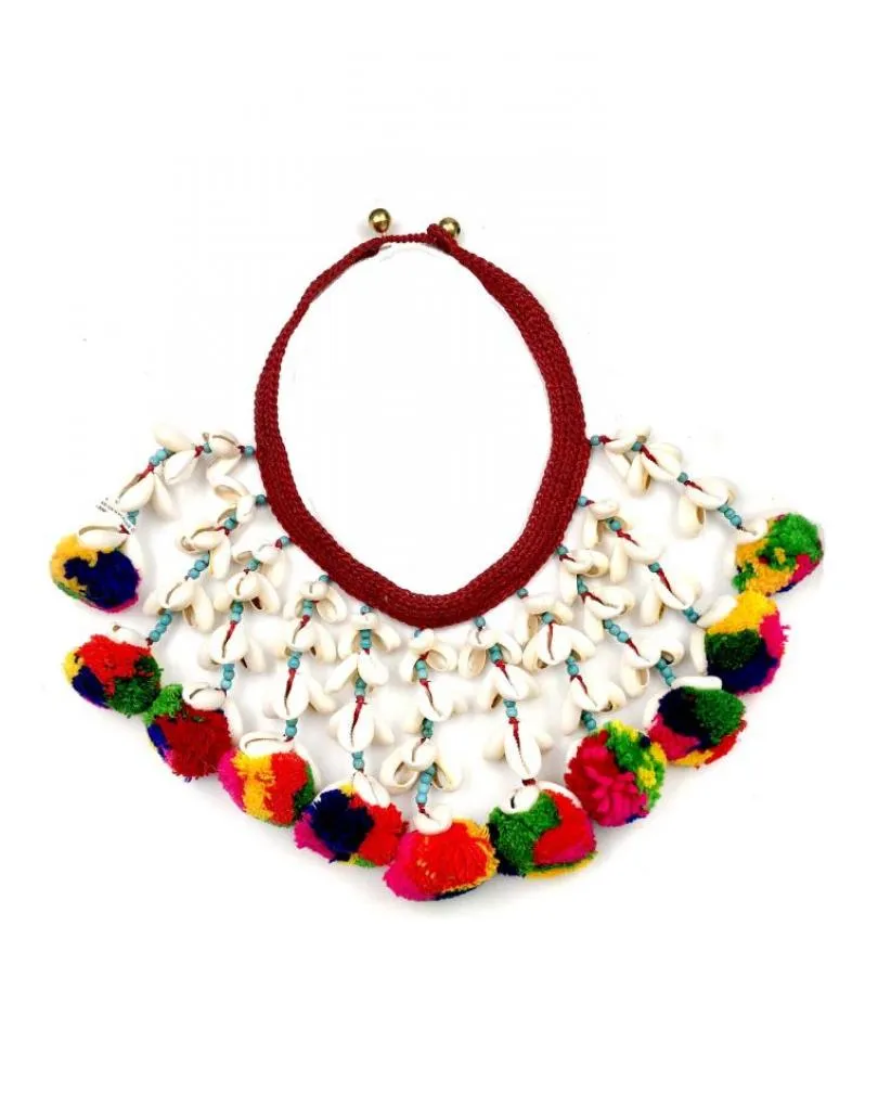 COLLARES DE MUJER BONITOS ESTILO BOHEMIO CON CONCHAS Y POMPONES