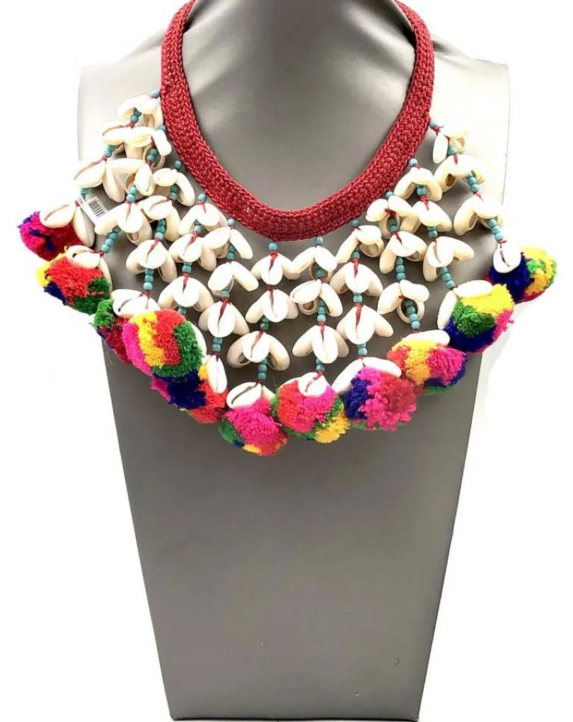 COLLARES DE MUJER BONITOS ESTILO BOHEMIO CON CONCHAS Y POMPONES