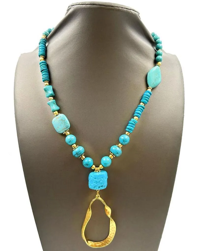 COLLARES LARGOS PARA MUJER CON PIEDRAS TURQUESA Y DORADO