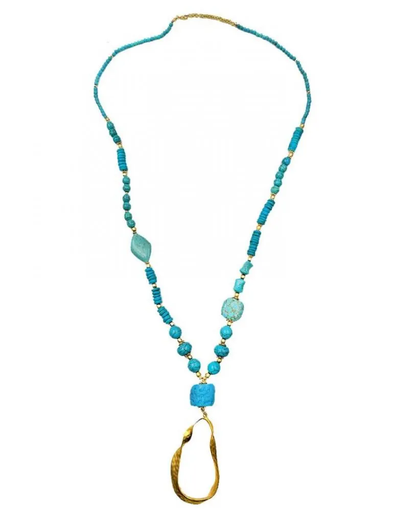 COLLARES LARGOS PARA MUJER CON PIEDRAS TURQUESA Y DORADO
