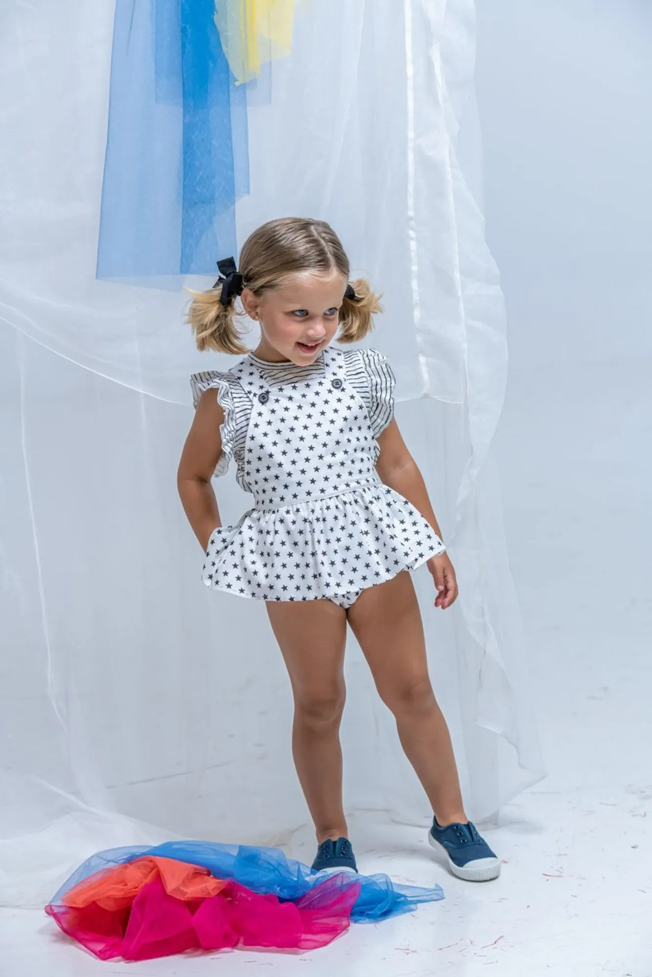 Conjunto para niña camisa y ranita rayas y estrellas de Cocote