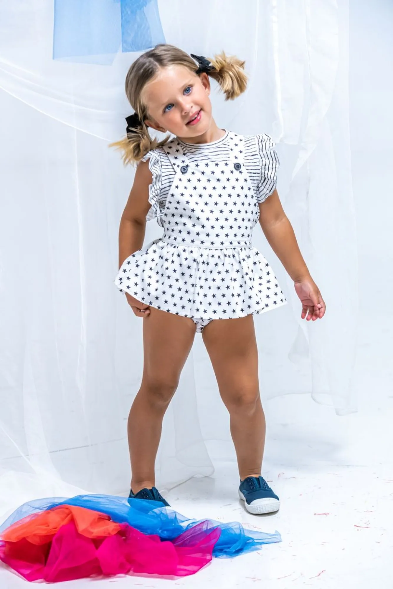 Conjunto para niña camisa y ranita rayas y estrellas de Cocote