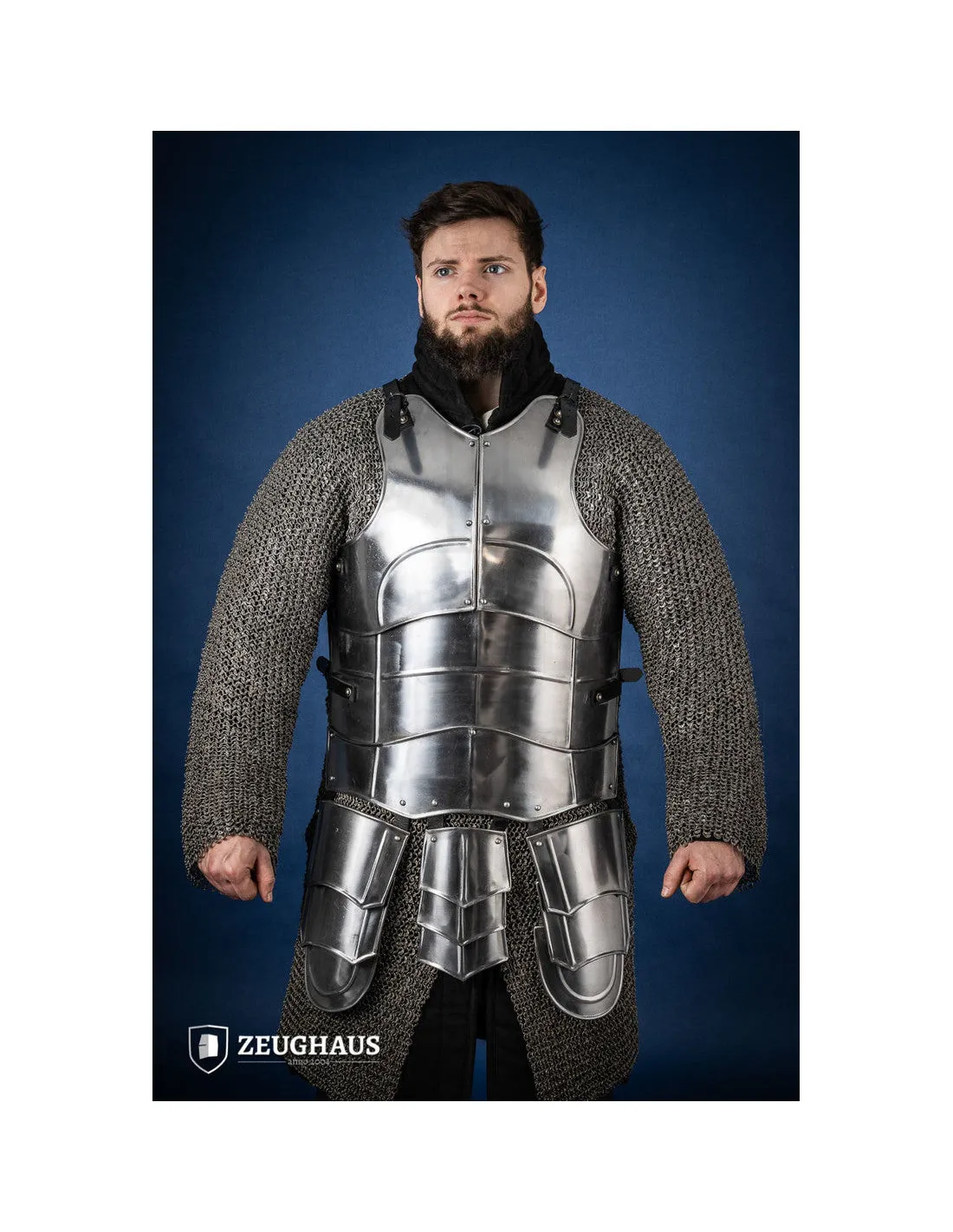 Coraza medieval con escarcelas, acero pulido modelo Champion