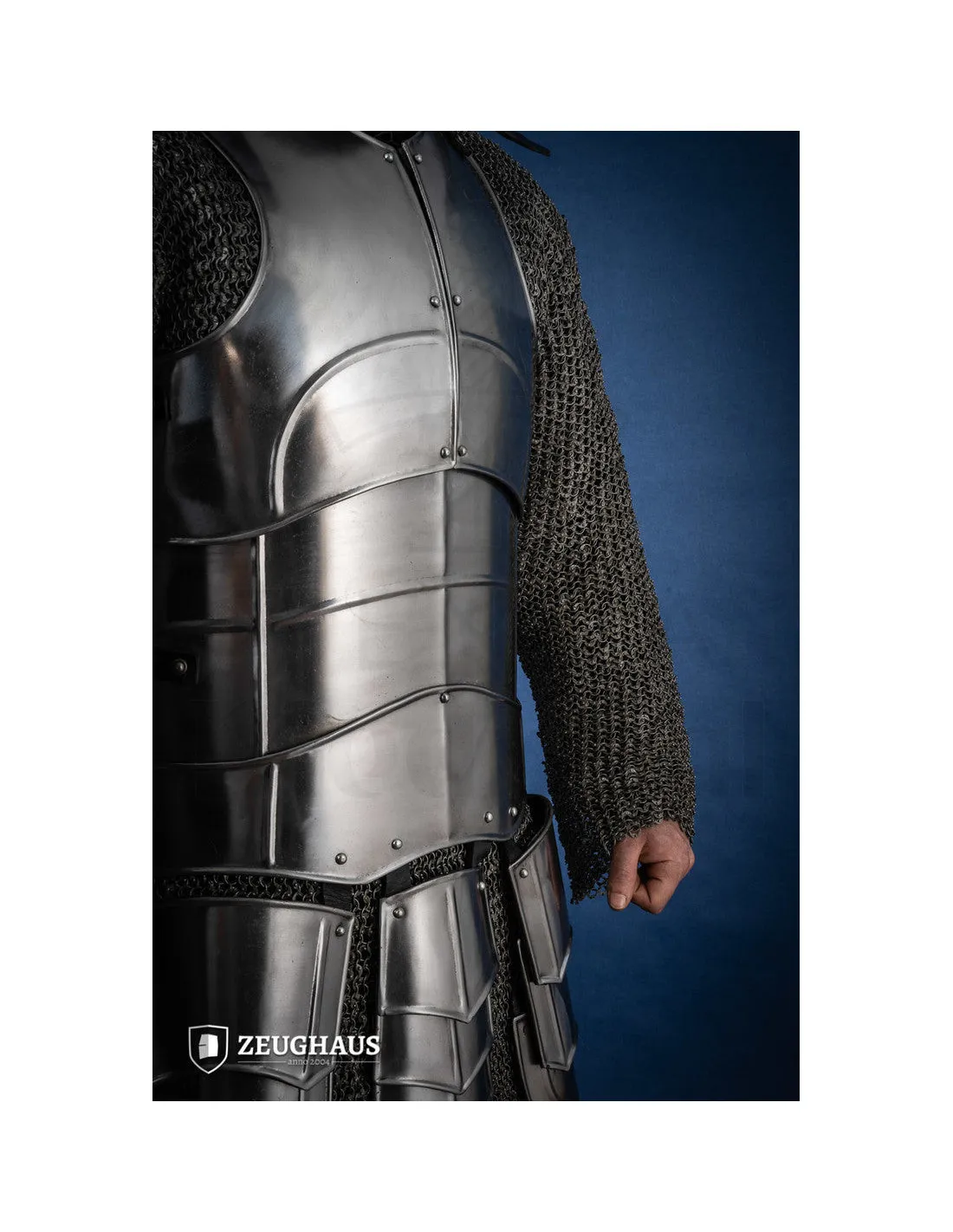 Coraza medieval con escarcelas, acero pulido modelo Champion