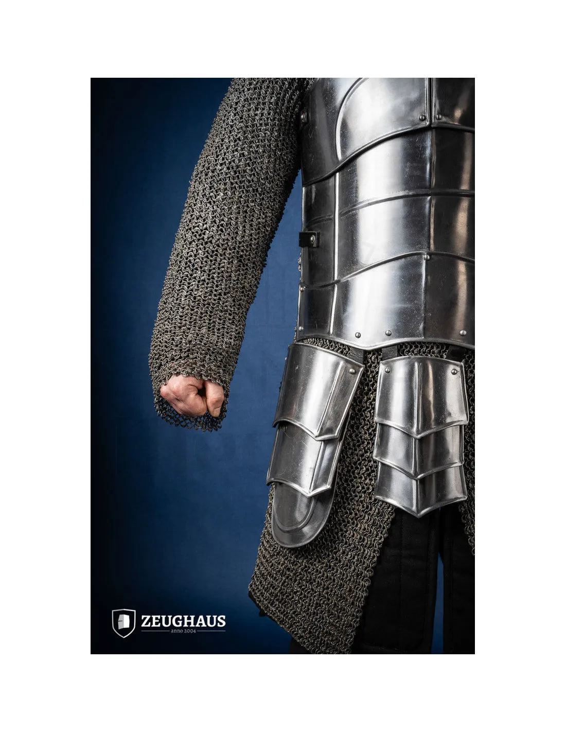 Coraza medieval con escarcelas, acero pulido modelo Champion