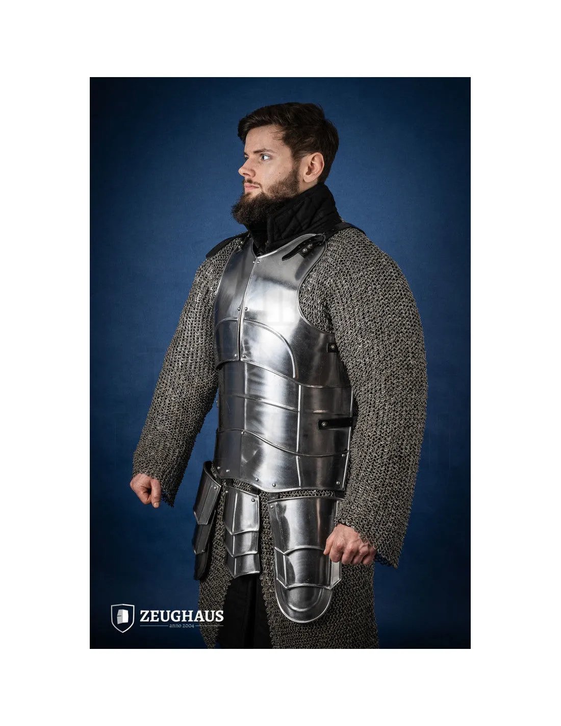 Coraza medieval con escarcelas, acero pulido modelo Champion