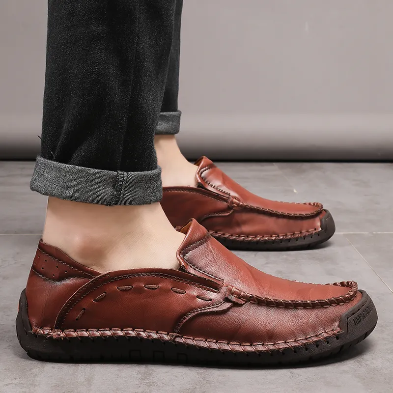 Coser el vestido de oficina de los hombres de la moda de cuero genuino hecha a mano