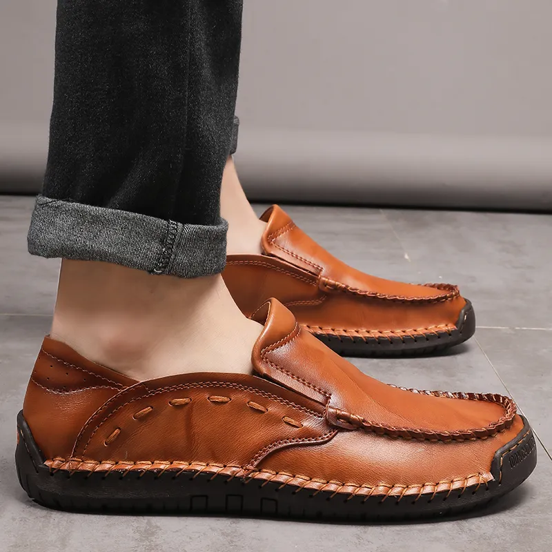 Coser el vestido de oficina de los hombres de la moda de cuero genuino hecha a mano