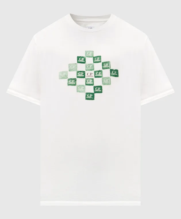 C.P. COMPANY WHITE TSHIRT WITH CONTRASTING LOGO PRINT