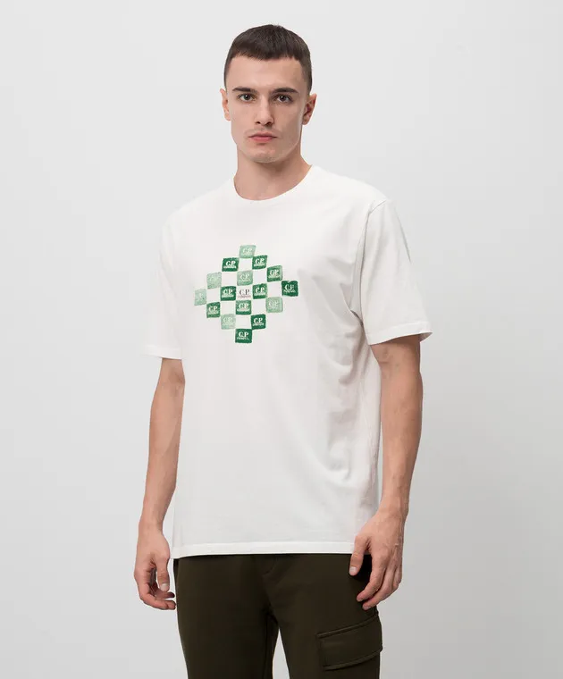 C.P. COMPANY WHITE TSHIRT WITH CONTRASTING LOGO PRINT