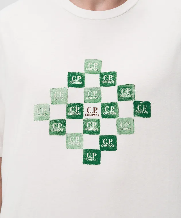 C.P. COMPANY WHITE TSHIRT WITH CONTRASTING LOGO PRINT