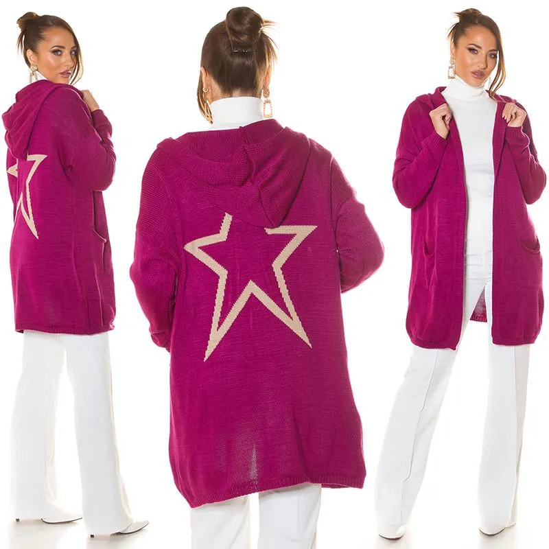 Cárdigan estrella con capucha rosa