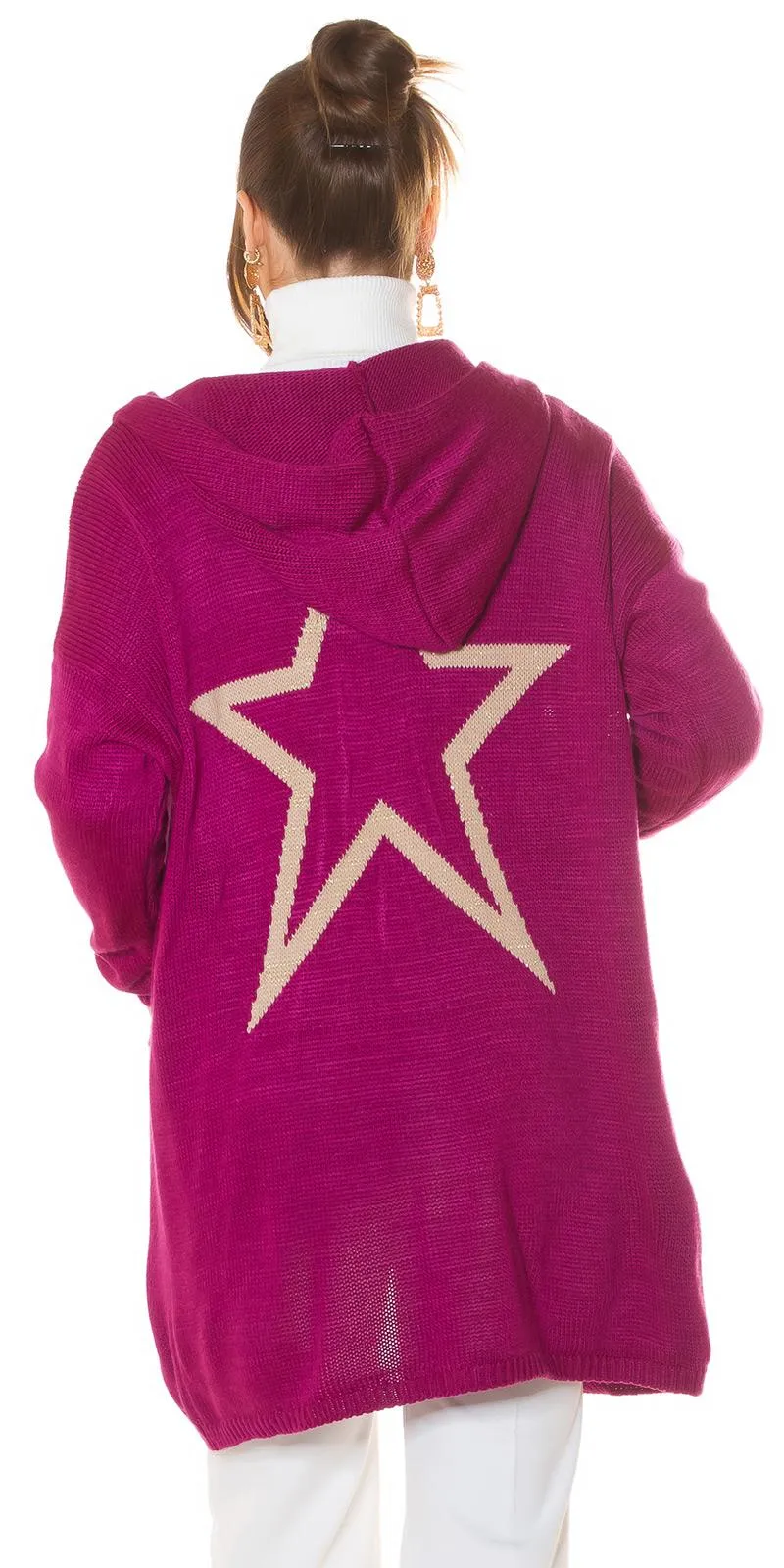 Cárdigan estrella con capucha rosa