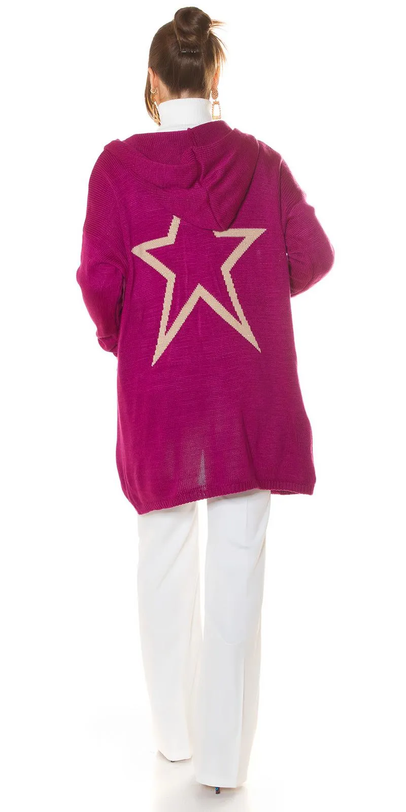 Cárdigan estrella con capucha rosa