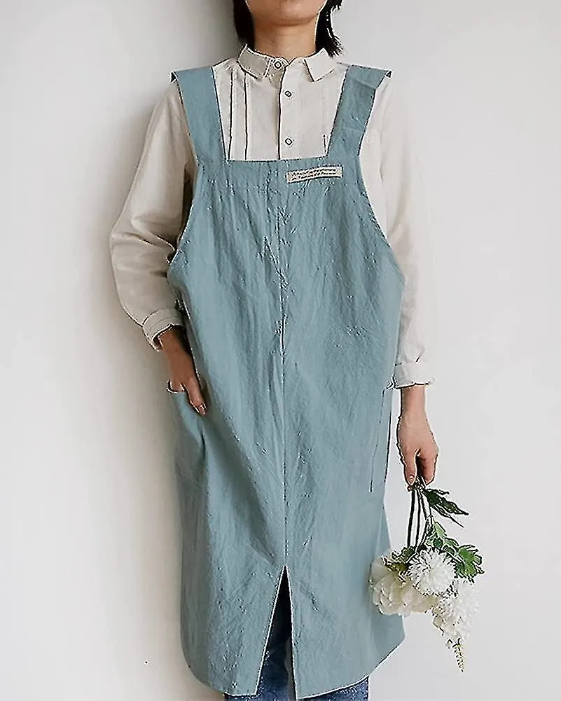 Delantal de lino de algodón Color sólido Estilo japonés Vendaje cruzado Halter Pinafore Con