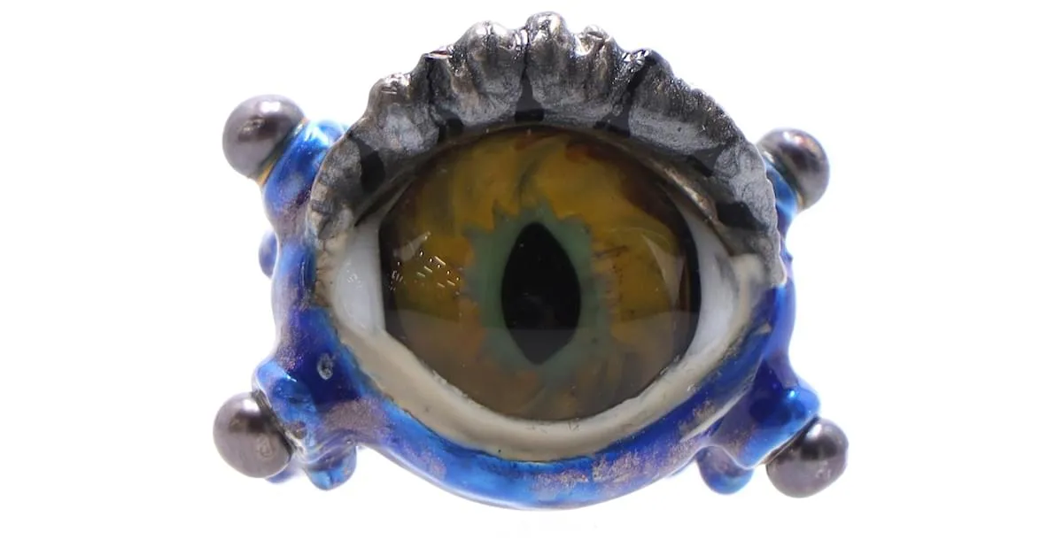 Delfina Delettrez Anillo con ojo de cristal de Murano y esmalte en plata de ley azul 