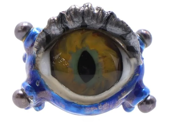 Delfina Delettrez Anillo con ojo de cristal de Murano y esmalte en plata de ley azul 