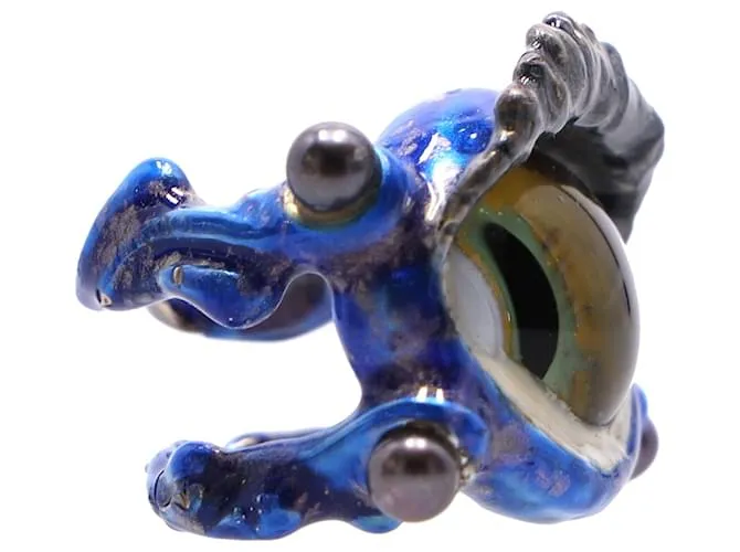 Delfina Delettrez Anillo con ojo de cristal de Murano y esmalte en plata de ley azul 