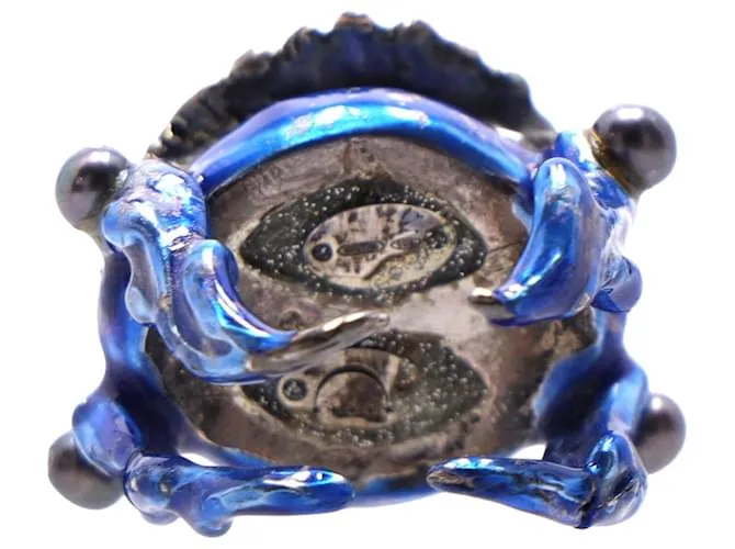 Delfina Delettrez Anillo con ojo de cristal de Murano y esmalte en plata de ley azul 