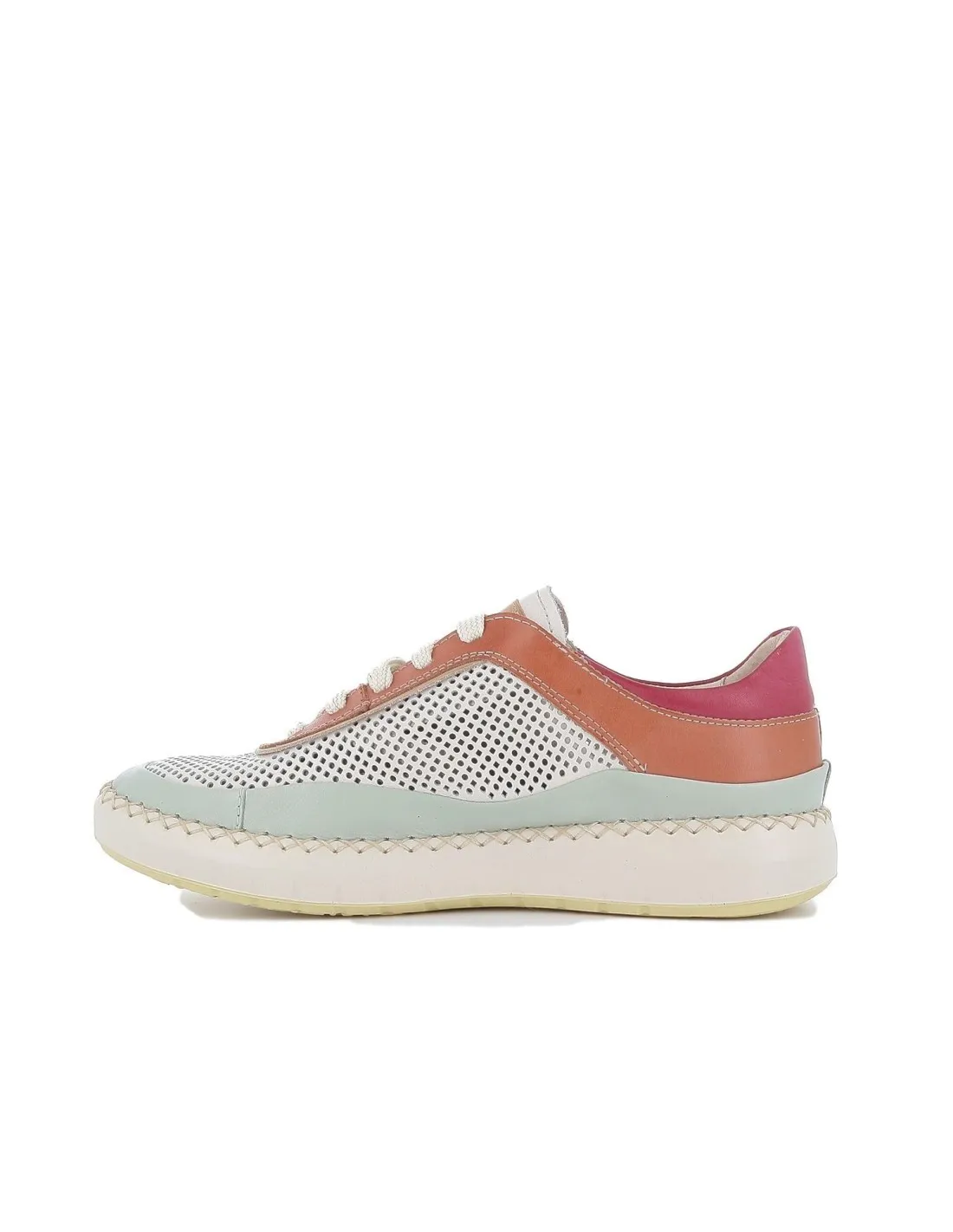 Deportivos cordones y piel troquelada blanca contraste mujer Pikolinos