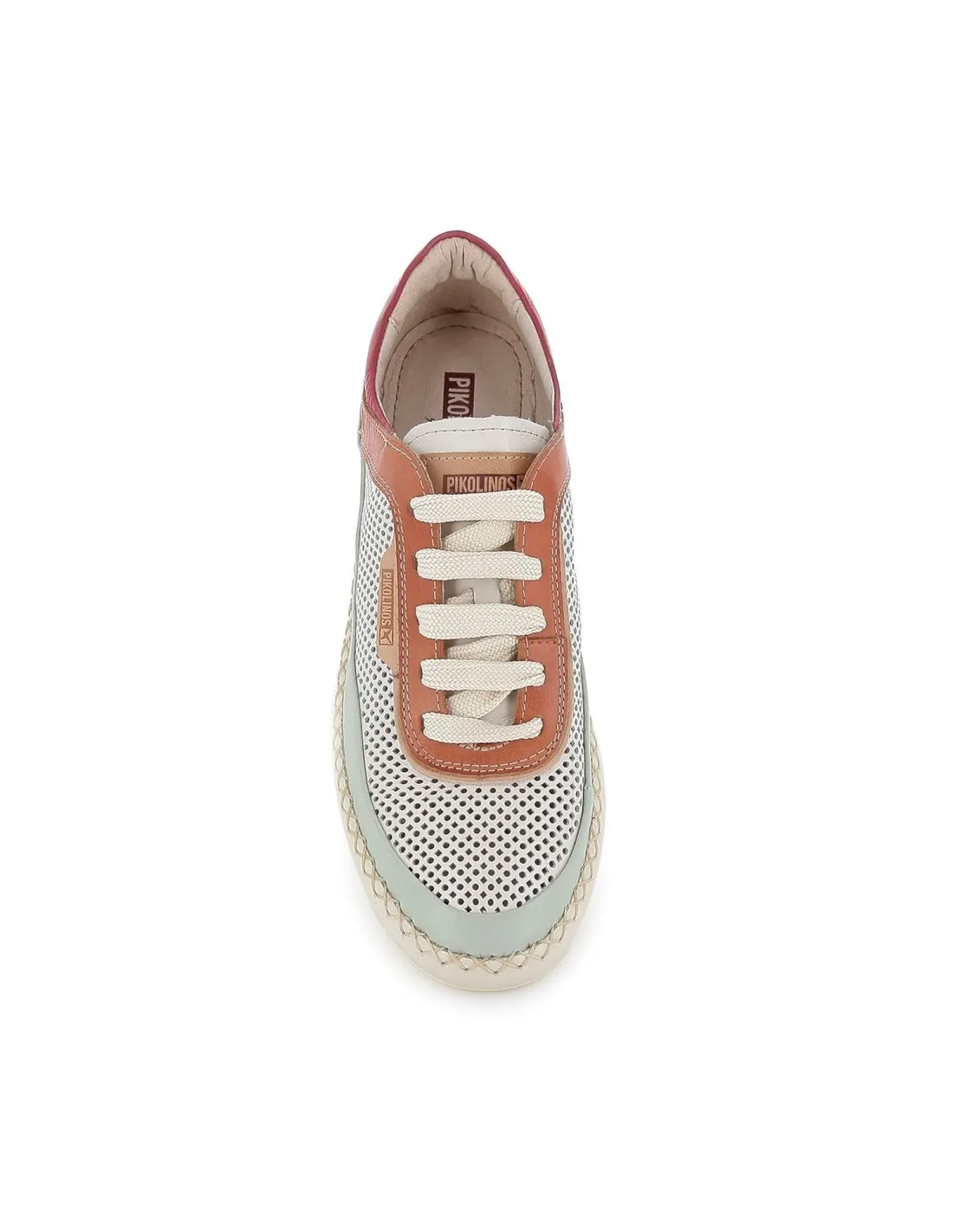 Deportivos cordones y piel troquelada blanca contraste mujer Pikolinos