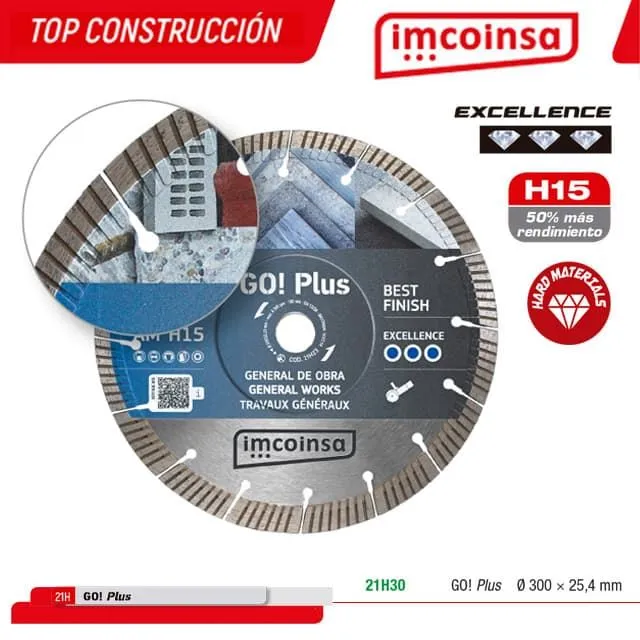 Disco General Obra IMCOINSA GoPlus 300X25.4 H15 Excellence