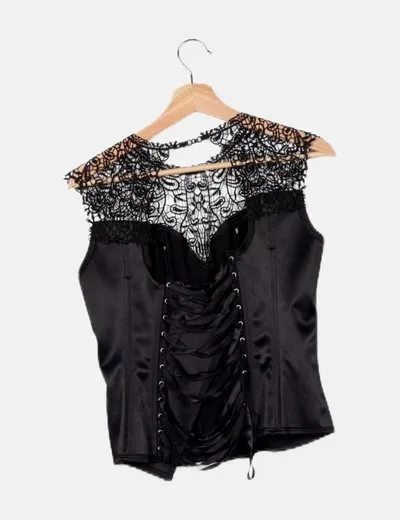 Duhellen Corset negro combinado lace up