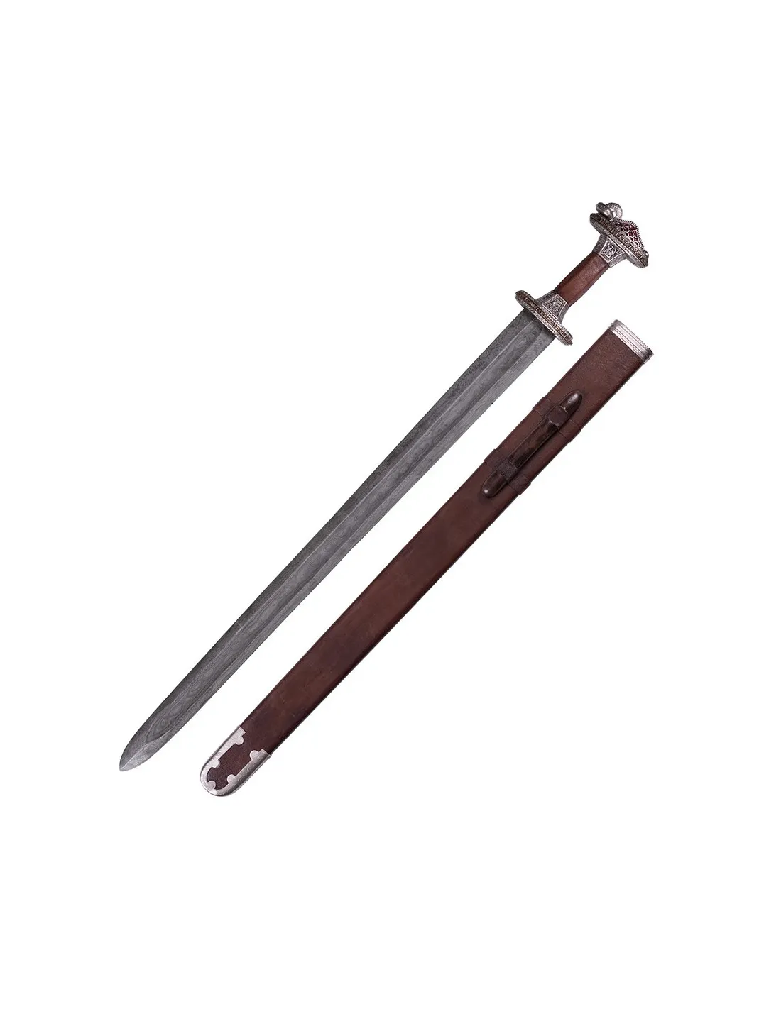 Espada escandinava era del Vendel en acero de Damasco, acabado plateado