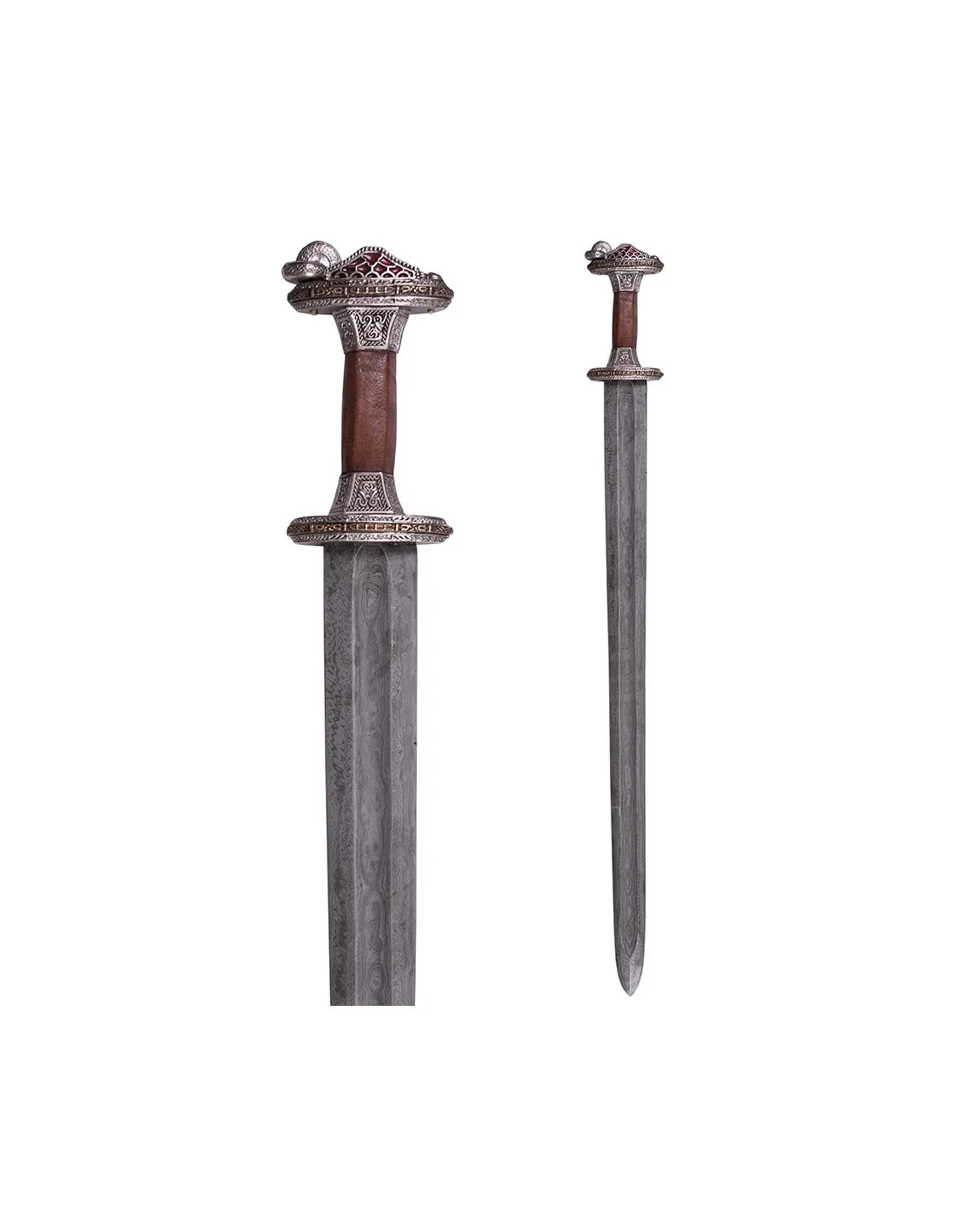 Espada escandinava era del Vendel en acero de Damasco, acabado plateado