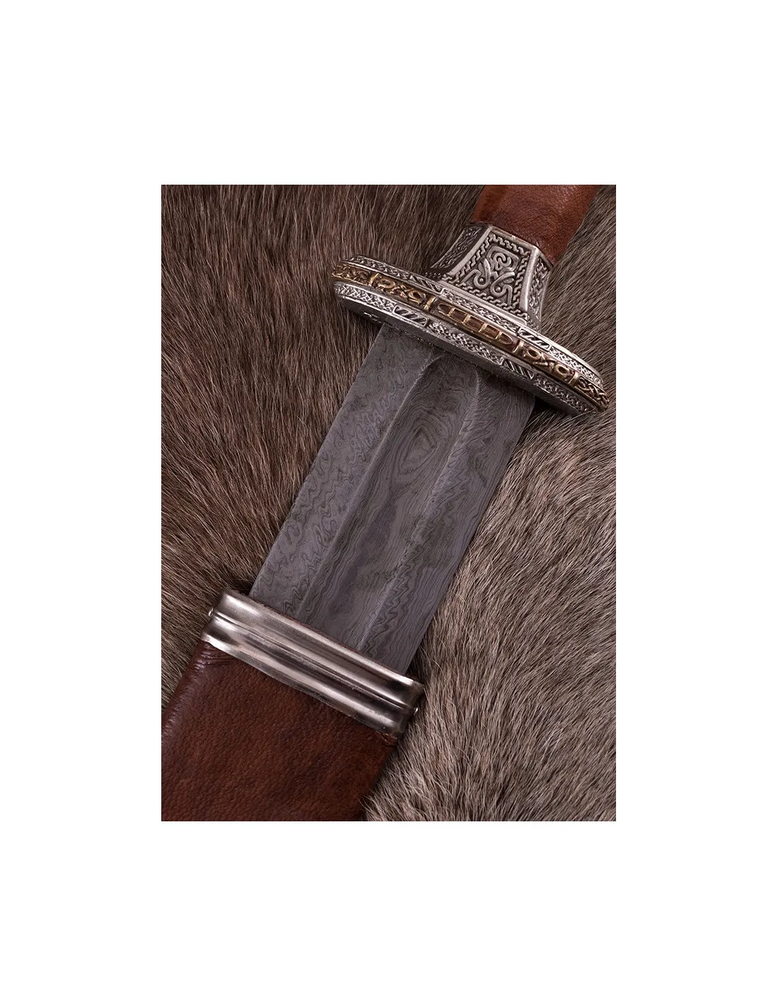 Espada escandinava era del Vendel en acero de Damasco, acabado plateado