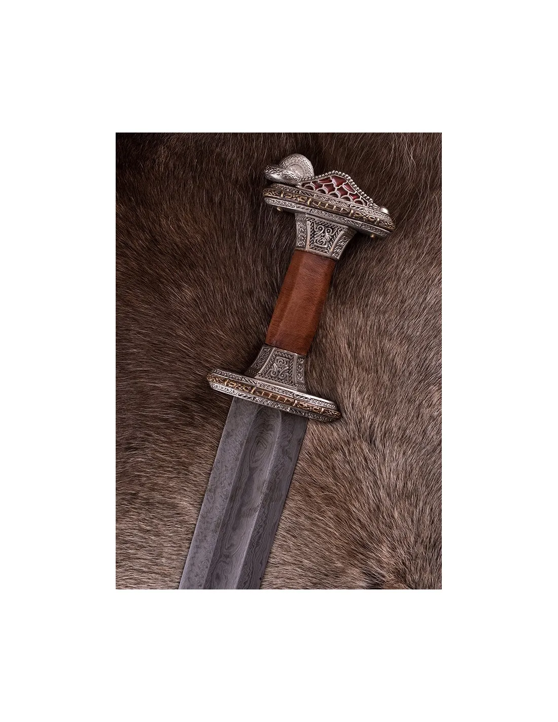 Espada escandinava era del Vendel en acero de Damasco, acabado plateado