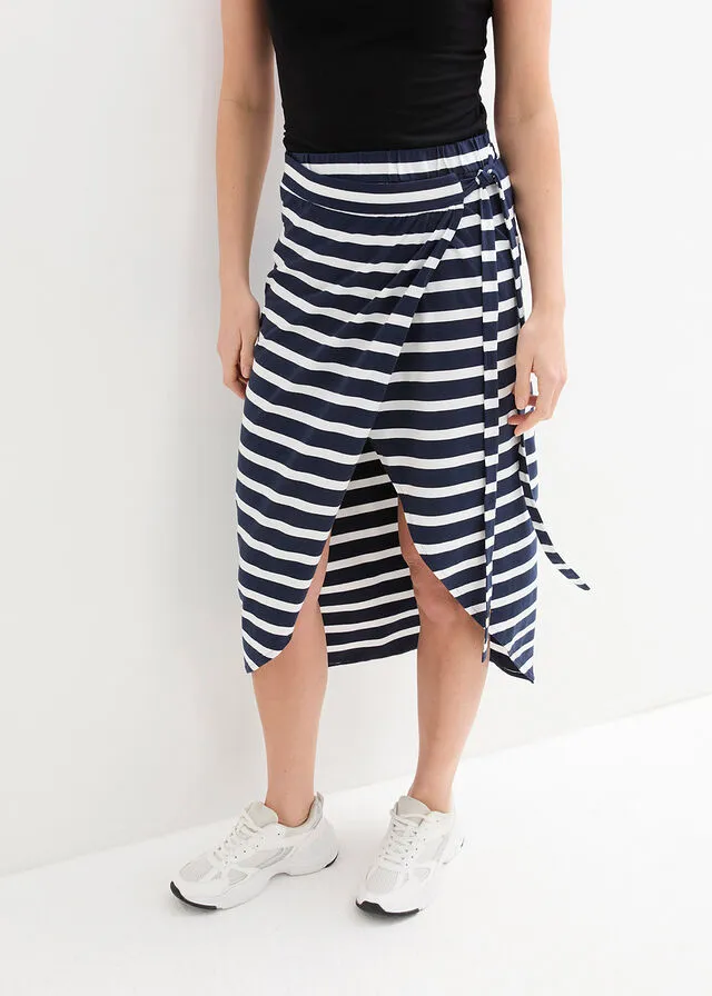 FALDA DE PUNTO AZUL MARINOBLANCO CON RAYAS
