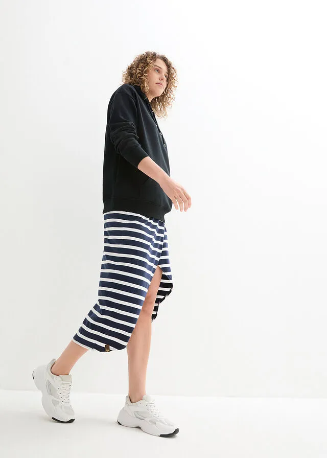 FALDA DE PUNTO AZUL MARINOBLANCO CON RAYAS