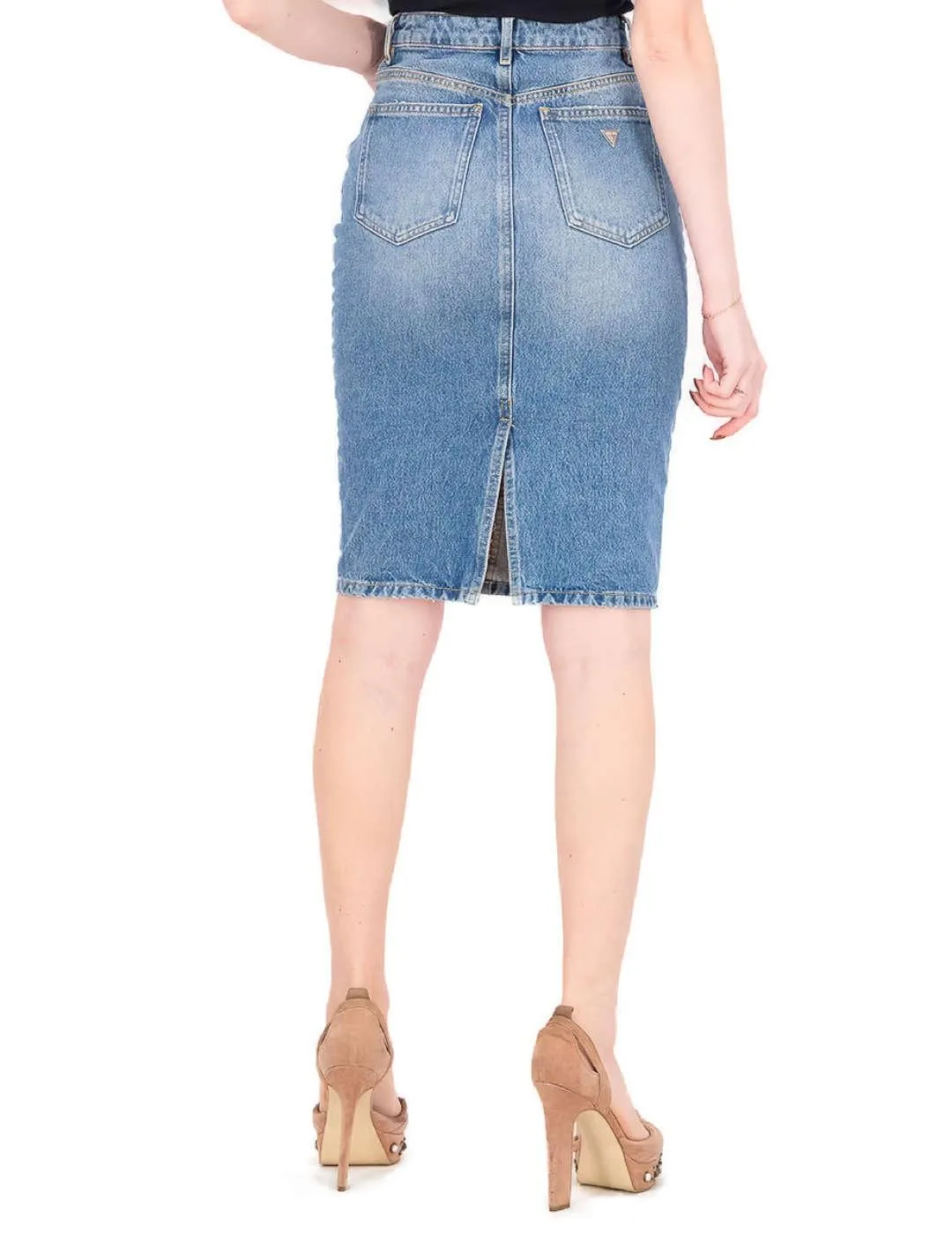 Falda midi Guess Eloise vaquera con abertura para mujer