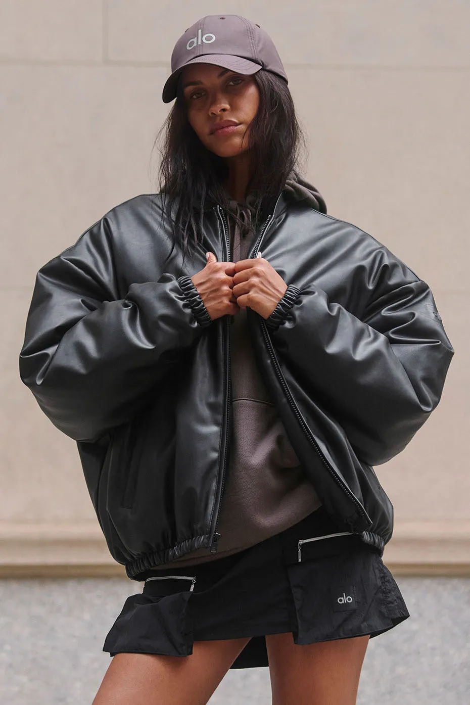FAUX LEATHER PREMIER BOMBER  BLACK
