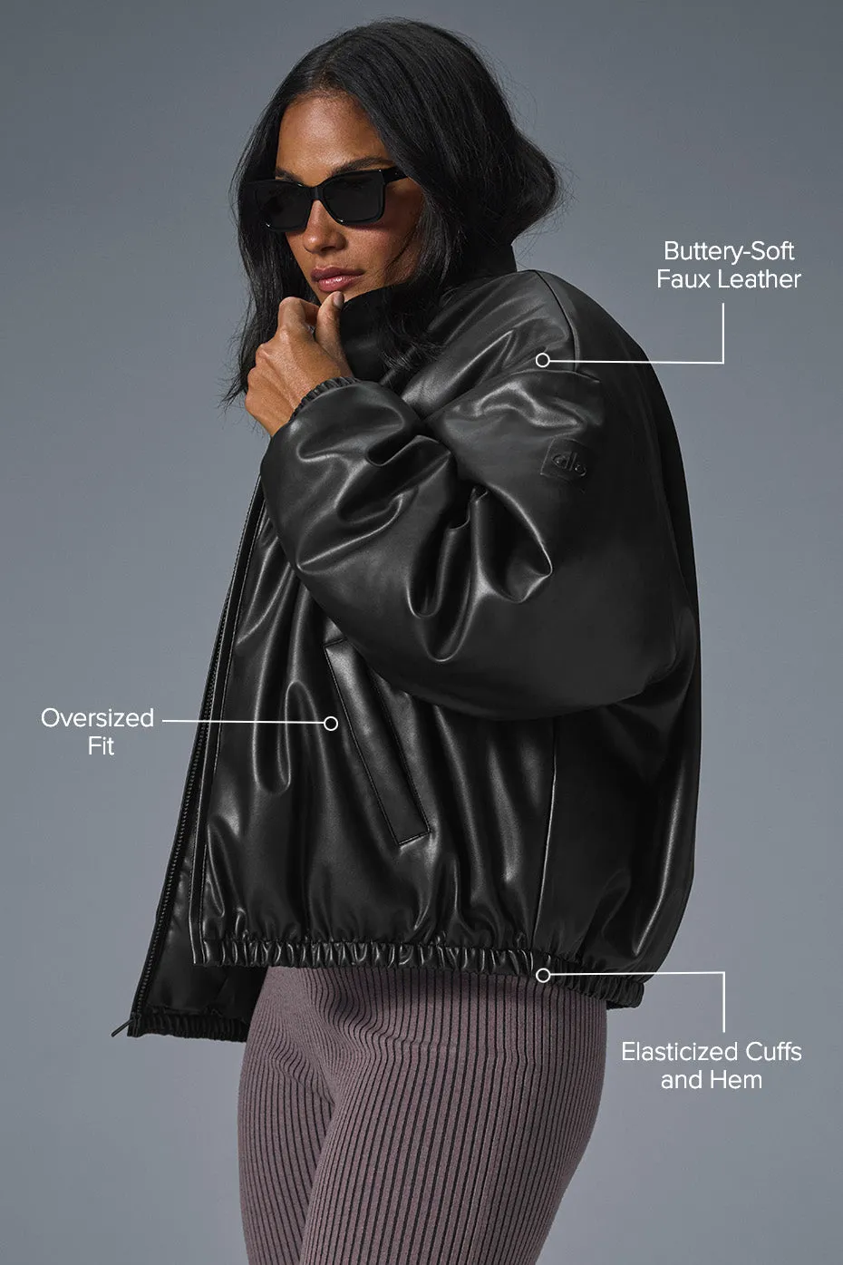 FAUX LEATHER PREMIER BOMBER  BLACK