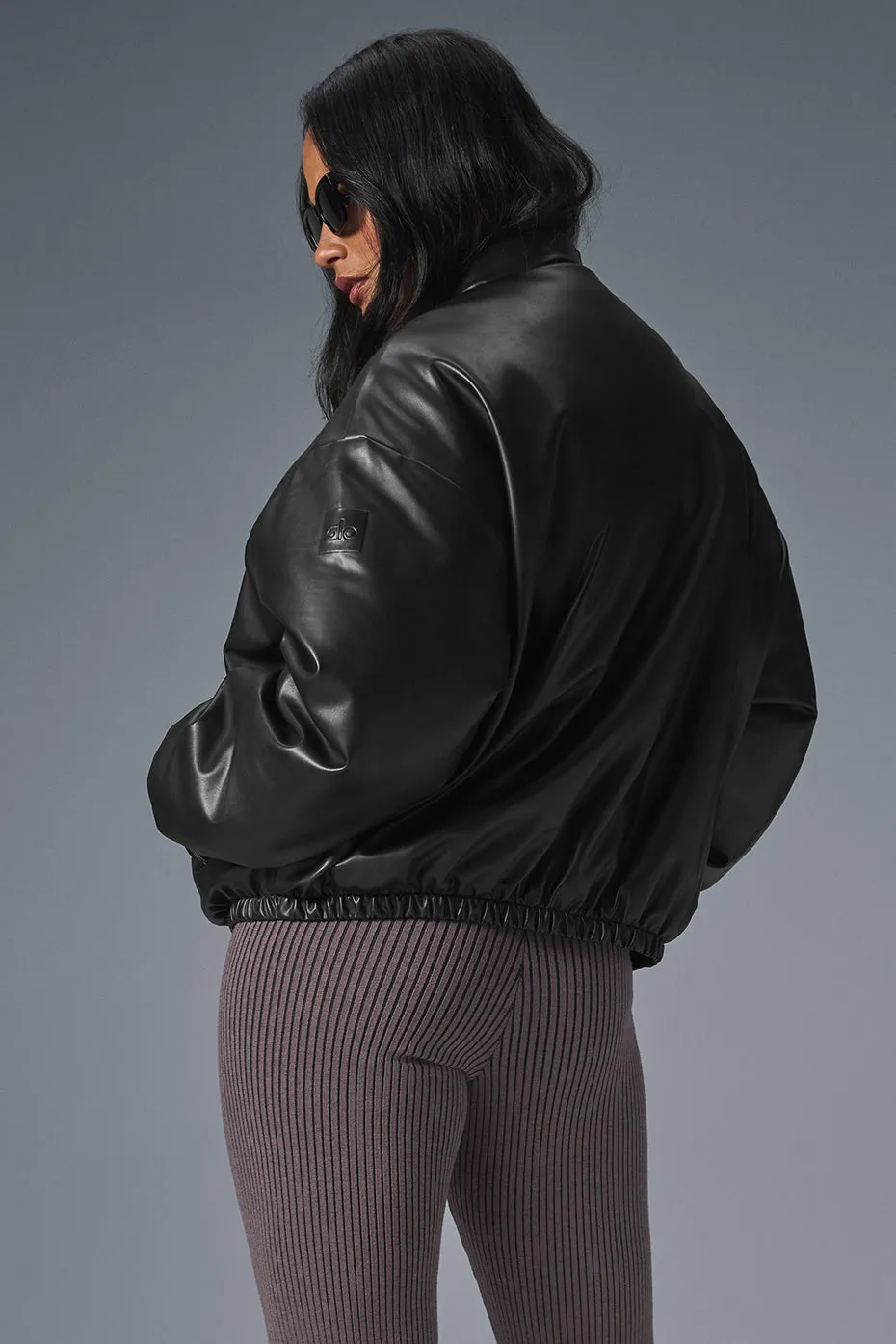 FAUX LEATHER PREMIER BOMBER  BLACK