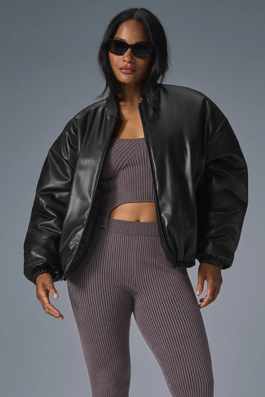 FAUX LEATHER PREMIER BOMBER  BLACK